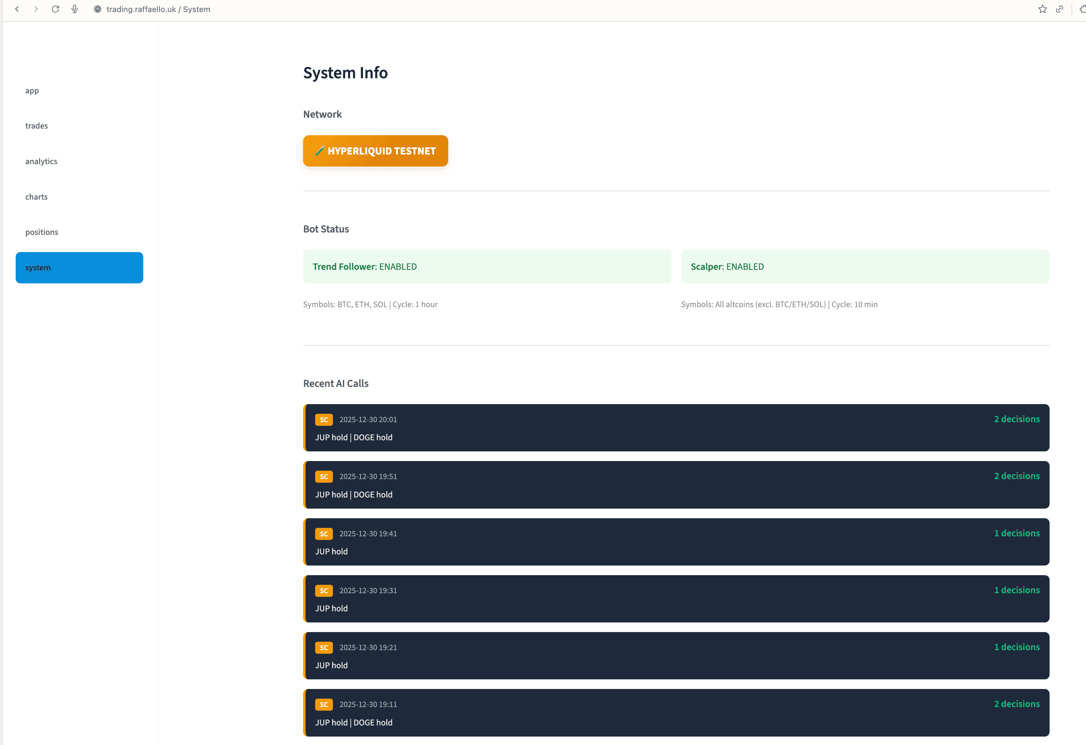 Bot Status showing Trend Follower and Scalper strategies enabled